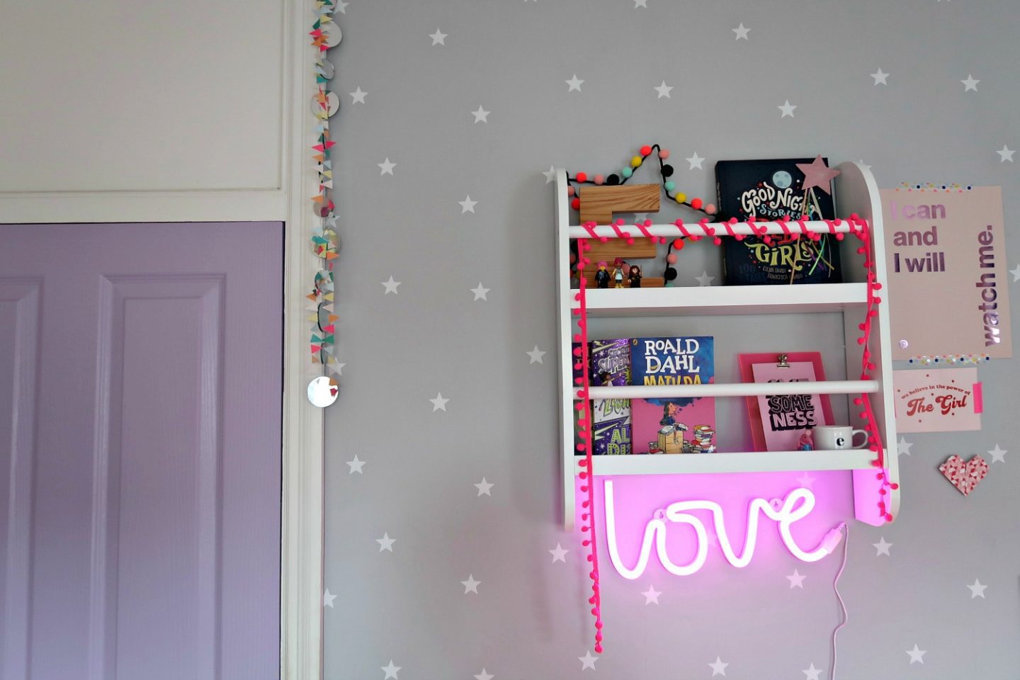 Great Little Trading Company star print wallpaper for kids and GLTC Greenaway bookcase