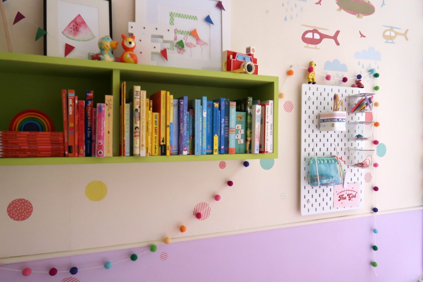IKEA school run hacks - rainbow books and colourful book shelves