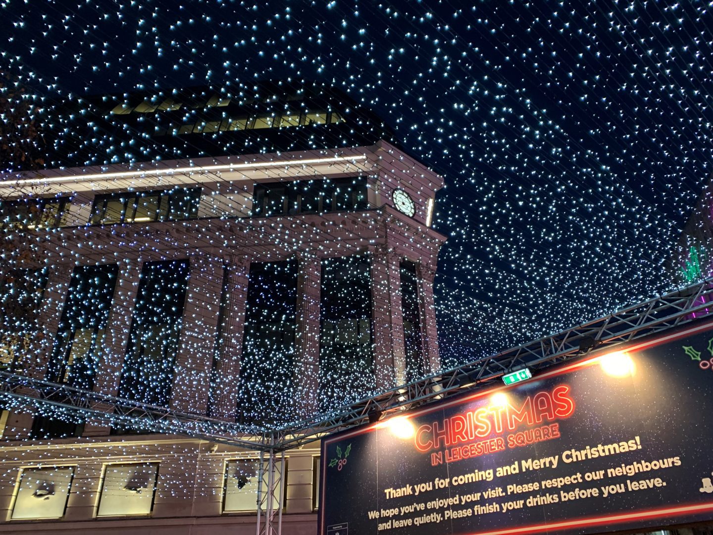 Leicester Square christmas market at night